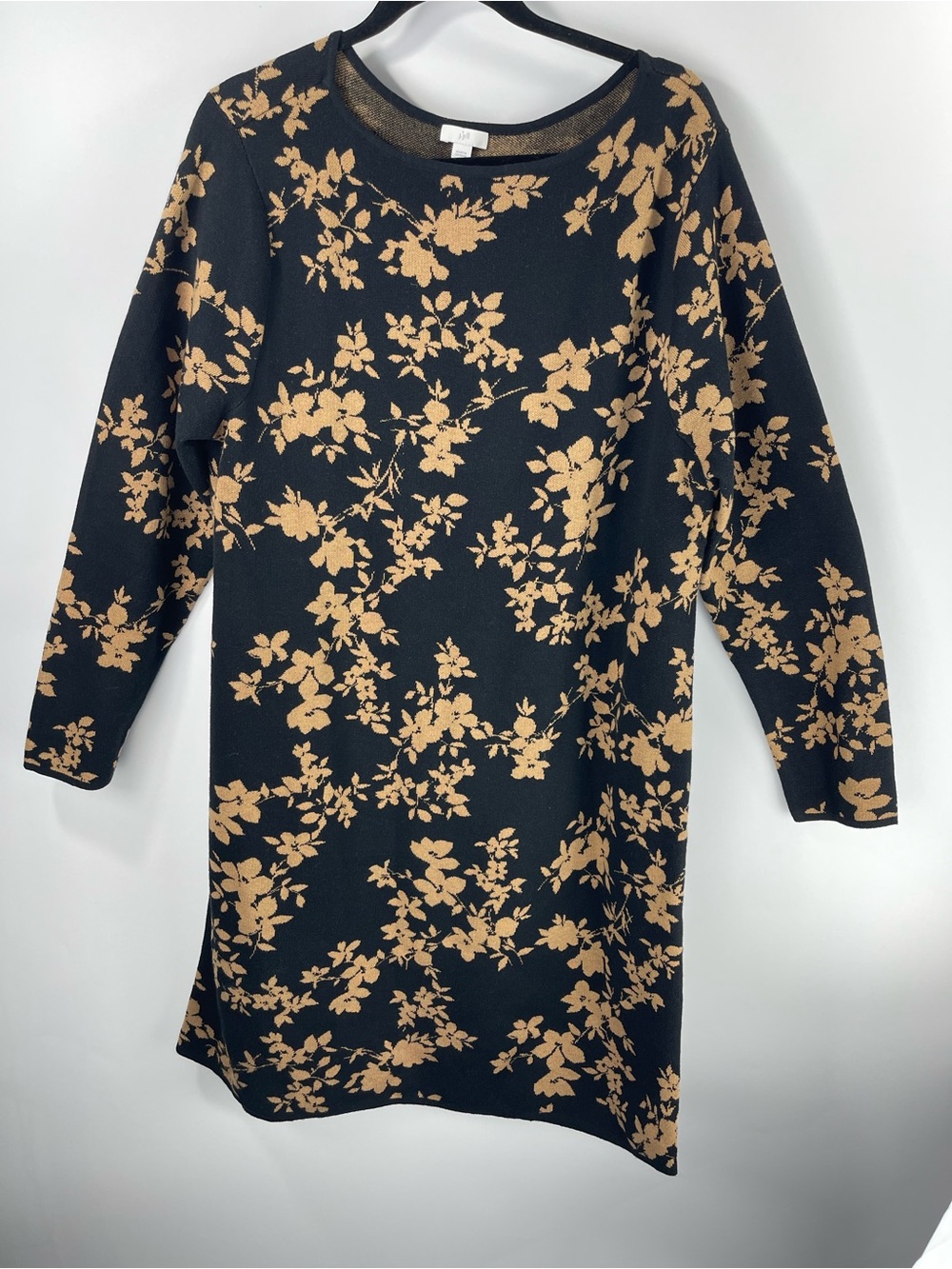J. Jill Jacquard Black Rattan Floral Print Long Sleeve Large Sweater Dress - Picture 2 of 10